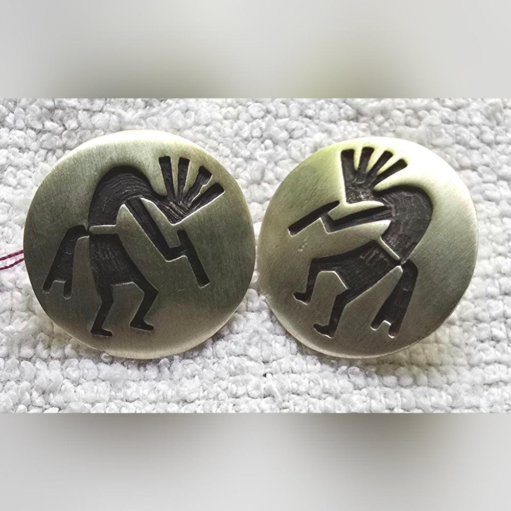 Vintage Hopi RY 1992 Signed Sterling Silver Earrings 2cm